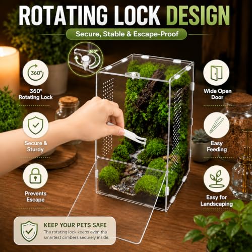 Jumping Spider Enclosure, Insect Terrarium, Bug Cage, Acrylic Terrarium for Tarantula, Snail, Praying Mantis, Frog, and Small Reptiles (6.5" x 6.5" x 11.8") - size: 6.5" x 6.5" x 11.8"