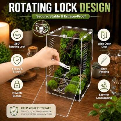 Jumping Spider Enclosure, Insect Terrarium, Bug Cage, Acrylic Terrarium for Tarantula, Snail, Praying Mantis, Frog, and Small Reptiles (6.5" x 6.5" x 11.8") - size: 6.5" x 6.5" x 11.8"