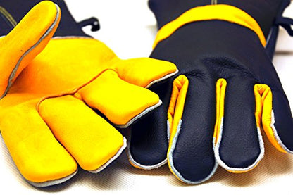 G & F Products Leather Heat-Resistant BBQ Gloves, Kevlar Stitch, 1 Size - style: Grain Finish Back/Suede Finish Palm.