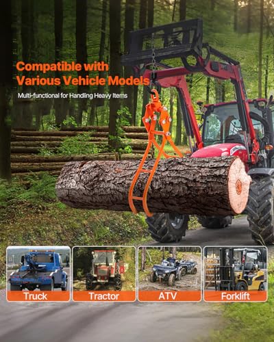 VEVOR Timber Claw Hook, 28 inch 4 Claw Log Grapple Logging Tongs, Swivel Steel Log Lifting Tongs 31" Max Opening, Eagle Claws with 2205LBS/1000kg Loading Capacity for Tractors, ATVs, Trucks, Forklifts - style: 28in-Swivel