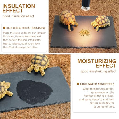 Rock Basking Platform with Bowl & Mat for Reptiles Small | Non-slip base; rough top for claw grinding. Has food bowl & porous surface holds moisture. Fits tortoises, dragons & lizards - size: Small