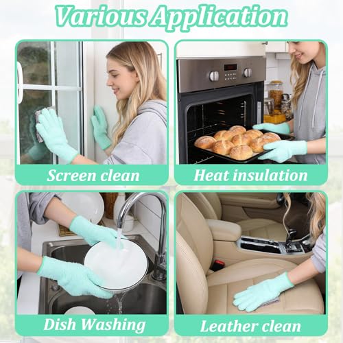 Abeillo Microfiber Gloves for Plants Dusting Cleaning, Reusable Washable Cleaning Gloves Mittens House Cars Blinds Dusting - color: Cyan