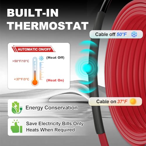 MAXKOSKO 7ft Heat Tape for Pipes with Thermostat Water Line Heating Cable | Pipe Heat Trace for Metal & Plastic Pipes Freeze Protection, On Below 38°F, Off Above 50°F, 120V 7W/ft - style: 7-feet