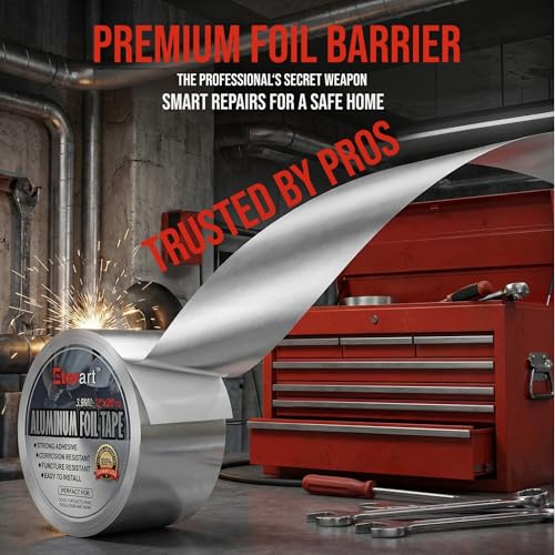 ETERART Aluminum Foil Duct Tape, High-Temp Seal for HVAC,2" x 20Yds | Heavy-Duty, Dryer Vents & Insulation, Stops Air Leaks & Resists Extreme Heat for Home Repair, Silver, easy to apply, durable - size: 2 Inches x 20 Yards