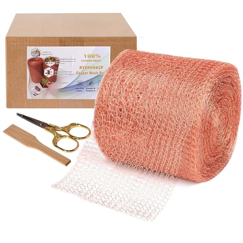 5" x 200 ft Copper Mesh Rodent Control Copper Wool for Slug Mice Snail Pest | Copper Mesh for Mice Pest Snail Bat Control Copper Steel Wool for Weep Hole Covers Blocks Gap Rodent Mesh Scissors Included - size: 5 inx200 ft