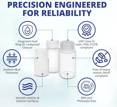 United Scientific™ Sample Bottles with Lids, Polypropylene, 500ml, 12-Pack | 16 oz Capacity, Autoclavable to 121°C, Leakproof Seal Rings, BPA & Phthalate Free, Wide Mouth Reagent Bottle, RoHS Compliant - size: 16 oz (Pack of 12)