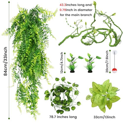 QUOZUO Bearded Dragon Accessories - Terrarium Hanging Plant Vines, Reptile Plants, Toys Ball With Bells, Leopard Gecko Tank Accessories for Lizard Snake Geckos Chameleon