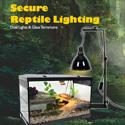 4pcs Reptile Heat Lamp Clips & Hangers Kit - 2x Spring Clips + 2x Dual Lamp Stands for 5.5"/8.5" Domes, Secure Mounting for Terrarium UVB/Heating Lights, Glass Habitat Accessories Stainless Steel - size: 4 Pack