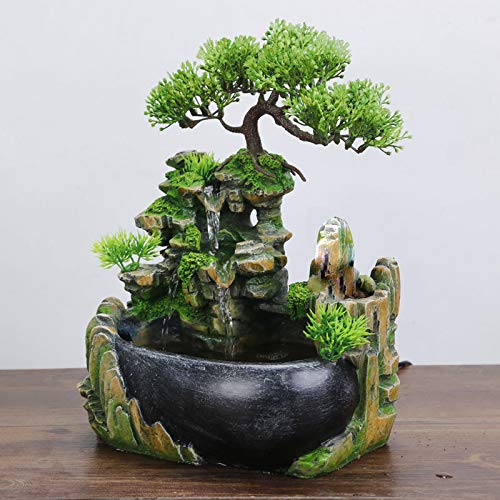 Indoor Tabletop Fountains ， Rockery, Water, Waterfall, Plants, Desktop Fountain, atomizing humidifier Fountain, Home Office Desktop Decorations, Automatic Pump with Power Switch