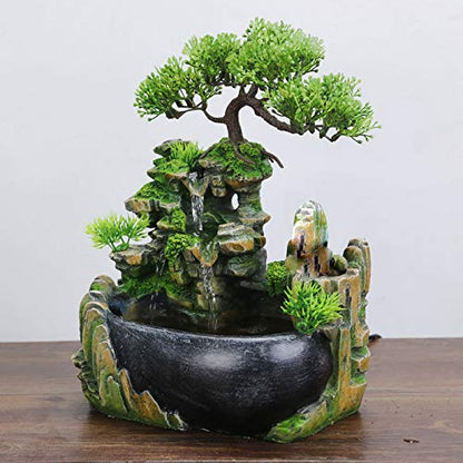 Indoor Tabletop Fountains ， Rockery, Water, Waterfall, Plants, Desktop Fountain, atomizing humidifier Fountain, Home Office Desktop Decorations, Automatic Pump with Power Switch