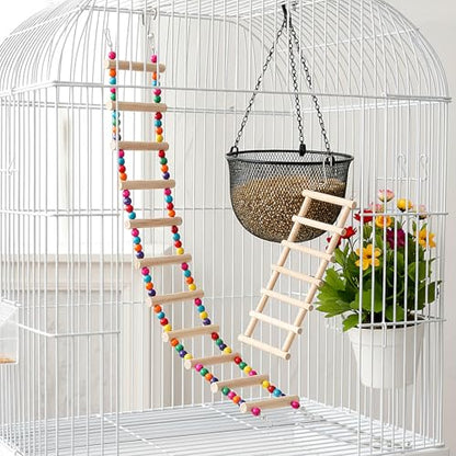 Bird Cage Ladder 22 x 3.93 in Climbing & Swing Toys Parakeets Cage Accessories Wooden Bird Playground Hanging Ladder for Small Birds Cockatiel(10 Steps)