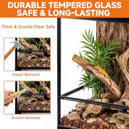 34 Gallon Reptile Tempered Glass Terrarium, 18" x 18" x 24" Rainforest Reptile Habitat Tank with Sliding Single Door, Removable Glass Door Reptile Terrarium with Top Screen Mesh Ventilation - size: 18" x 18" x 24"