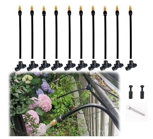 10pk Brass Misting Nozzles Tee 8 inch 360 Degree Adjustable Copper Sprayer, Compatible with1/4 trubing Hose Watering Plant Drip Irrigation Pneumatic Fittings Connection for Watering Garden(10pk) - color: 10pk-360 Misting Nozzles
