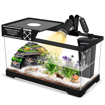 GOZILLA Turtle Tank, Upgrade PC Turtle Tank Starter Kit, Resin Hideout Habitat, Basking Platform, Bottom Drainage for Turtles, Crabs, Shrimps and Other Small Reptiles. (15.75x7.9x9''/Black) - color: Black-Tank Hideout