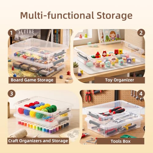 Citylife 6Qt 4Packs Clear Craft Organizers and Storage BOX, Sensory Bins | Stackable Board Game Storage Bins with Lids for Art Supplies, Paper, Puzzle, Tools, Home, Office, School Supplies - size: 6 Qt- 4 Pack