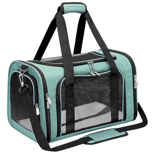 Soft-Sided Cat/Dog/Pet Carrier, Collapsible Pets Travel Carriers | for Big Cats/Small Dogs with Shoulder Strap & Removable Mat, Mesh Puppy Carry Bag,Up to 16 Lbs,TSA Airline Approved-Turquoise - color: Turquoise, size: 17"L x 11"W x 11"H