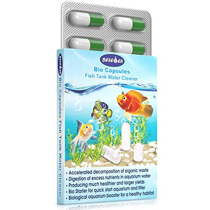 BESEDER Biocapsules Fish Tank Water Cleaner, Biostarter, 10-Capsule Pack Provides Up to 6 Months of Water Care for 20-25 Gallon Freshwater & Sea Aquariums, Helps Break Down Inanimate Organic Waste - size: FTWC