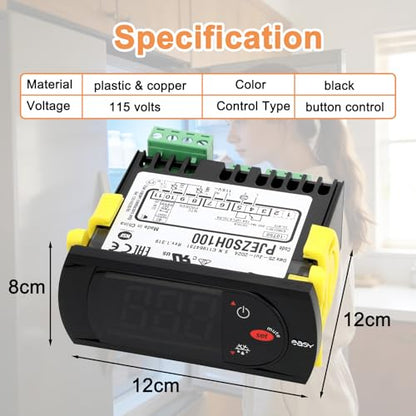 PJEZS0H100 Temperatur Controller Compatible with Carel and All Refrigerator Types,Digital Thermostat with Temperature Sensor Probe,115V, Mounting Hardware and Instructions - style: PJEZS0H100