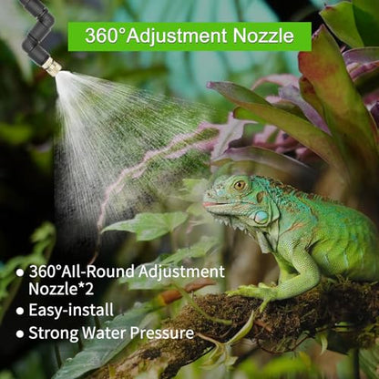 Reptile Mister System, Reptile Humidifier for Terrariums, Auto Mister with 2 Spray Nozzles for Reptiles, Snakes, Frogs, Plants