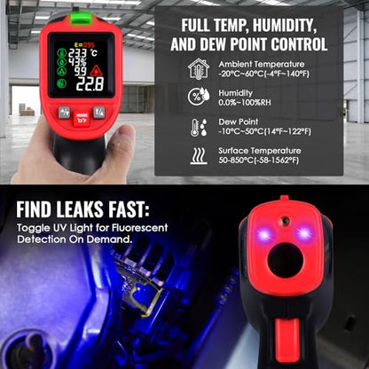 Infrared Thermometer Gun with Pipe Temperature Clamp, High Accuracy HVAC Thermometer (-50°C to 850°C) for Cooking, Home Repair, Oven, HVAC, Automotive & Industrial Use, Adjustable Emissivity