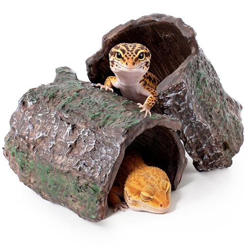 Mygeromon Reptile Hides Leopard Gecko Hideout Resin Caves Tank Accessories | 2 Pcs
