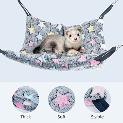 Niteangel Hanging Hammock Nap Sack Swing Bag Pet Sleeper for Ferret Rat Sugar Glider and Other Small Animals (Cream, Star) - color: Cream