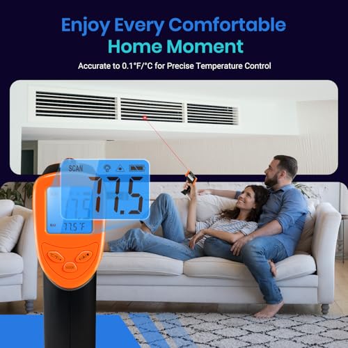 Etekcity Infrared Thermometer Laser Temperature Gun, -58°F~1130°F, Orange | Cooking, Pizza Oven, BBQ, Meat, Kitchen, Reptile, HVAC, Adjustable Emissivity, MAX Display, High Temperature - color: Blaze Orange, style: Advanced