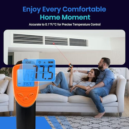 Etekcity Infrared Thermometer Laser Temperature Gun, -58°F~1130°F, Orange | Cooking, Pizza Oven, BBQ, Meat, Kitchen, Reptile, HVAC, Adjustable Emissivity, MAX Display, High Temperature - color: Blaze Orange, style: Advanced