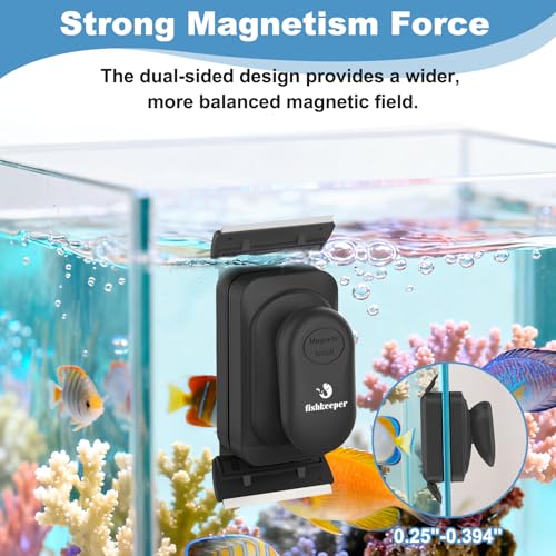 fishkeeper Dual-Blades Magnetic Aquarium Glass Cleaner with 4 Algae Scraper | 2-In-1 Floating Scrubber, Double Side Magnetic Fish Tank Cleaner for 0.24-0.4 Inch Thick Glass & Acrylic Aquarium Tanks (M) - size: M for Glass Thickness:0.394"