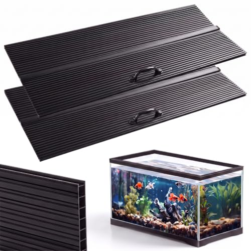 Sieral 2 Pcs Aquarium Canopy Set Polycarbonate Greenhouse Panels 22.95 x 16.61 x 0.24 Inch for 75/90/110 Gallon Fish Tank with Center Brace Aquariums Cover Fish Tank Lid, Black - color: Black, size: 48 x 18 Inch