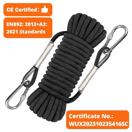 AOLEBA 10.5 mm Static Climbing Rope 10M(32ft) 20M(64ft) 30M(96ft) 50M(160ft) 70M(230ft) Outdoor Rock Climbing Rope, Escape Rope Ice Climbing Equipment Fire Rescue Parachute Rope - color: Black 01, size: 96ft