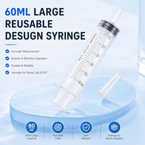 10 Pack 60ml Syringe for Liquid - Large Plastic Syringes Without Needle for Food Thick Liquids and Irrigation Water, Lip Gloss Filling, Measuring ( 10 Pack 60 ml / cc ) - size: 60ml