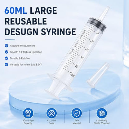 10 Pack 60ml Syringe for Liquid - Large Plastic Syringes Without Needle for Food Thick Liquids and Irrigation Water, Lip Gloss Filling, Measuring ( 10 Pack 60 ml / cc ) - size: 60ml