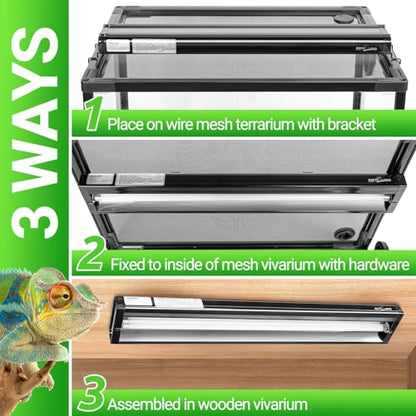 REPTI ZOO UVB Reptile Light, New Version T5 HO UVB Lighting Combo Kit, Reptile Terrarium Hood with 10.0 UVB Tube Bulb, Reptile Light Fixture 8W-12Inch - size: 8W-12Inch