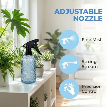 Glass Plant Mister Spray Bottle, 12oz Refillable Handheld Watering Can with Adjustable Nozzle, Fine Mist and Stream for Garden Flowers and Home Cleaning