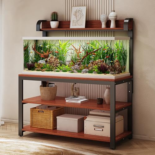 Adjustable Metal Aquarium Stand with Storage Shelf - Height Adjustable, Open Design for Home or Office, Durable and Stylish Fish Tank Holder,Black+brown,100x50x144cm - size: 100x50x144cm