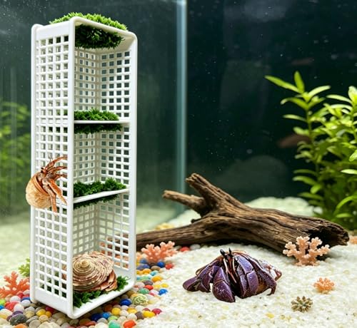 Hermit Crab Layered Rest Platform Hand-Woven Coral Fleece Reptile Habitat Grid Climbing Ladder Small Animal Cage Decoration Hermit Crab Accessories（Three Rooms）