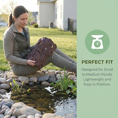 Driftwood Koi Sanctuary, Outdoor Pond Fish Refuge with Weighted Base, Natural Looking Hiding Shelter to Protect Goldfish and Koi from Herons - color: Imitation Wood, size: Large