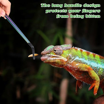 2 Pcs Stainless Steel Reptile Feeding Tongs with Rubber Tip, Aquarium Tweezers, Straight Curved Tweezers, Feeder Tools for Bearded Dragon, Lizards, Terrarium Supplies (10.6 Inch, Color)
