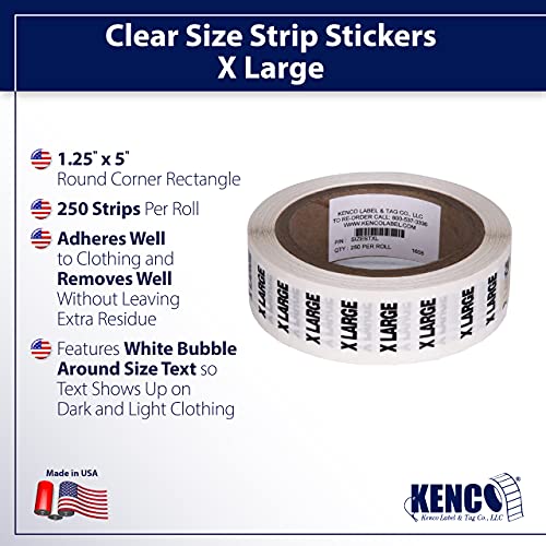 Clothing Size Strip Labels - 1.25" X 5" - 250 Strips Per Roll - Clear with Black and White Ink by Kenco (Extra Large) - size: Extra Large