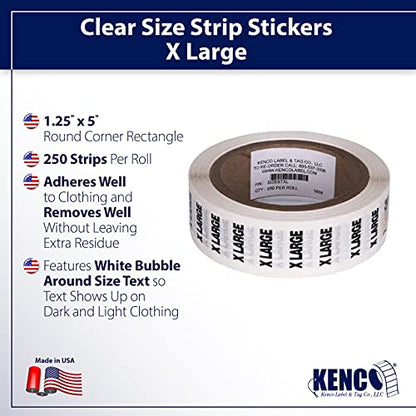 Clothing Size Strip Labels - 1.25" X 5" - 250 Strips Per Roll - Clear with Black and White Ink by Kenco (Extra Large) - size: Extra Large