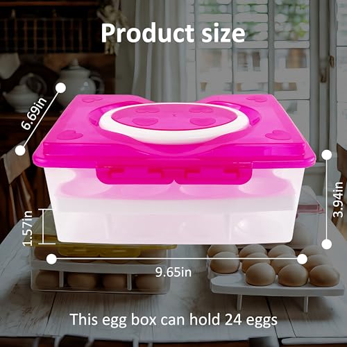 Ortable Large Capacity Double-layers Egg Storage Container Holds 24 Eggs Shatter-proof Non-slip Eggs Holder with Handle (Purple) - color: Purple