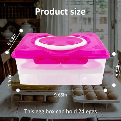 Ortable Large Capacity Double-layers Egg Storage Container Holds 24 Eggs Shatter-proof Non-slip Eggs Holder with Handle (Purple) - color: Purple