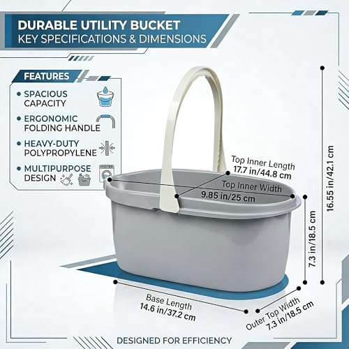 Compact Mop Bucket with Handle, Rectangular Cleaning Bucket and Caddy for Cleaning Supplies, 10L, Grey - color: Gray