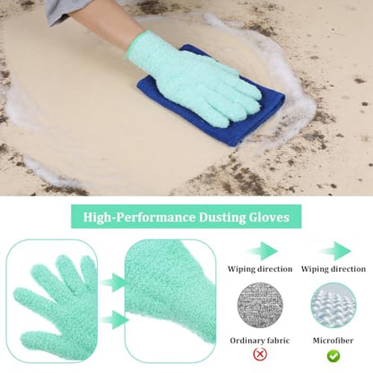 Abeillo Microfiber Gloves for Plants Dusting Cleaning, Reusable Washable Cleaning Gloves Mittens House Cars Blinds Dusting - color: Cyan
