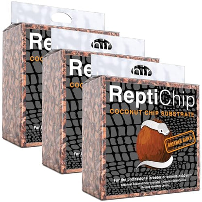 ReptiChip Reptile Substrate Coconut Chip Bedding 72 Quart Compressed Organic Coco Husk Block for Snake Habitat, Ball Python Terrarium, Turtle Tanks, Tortoise Enclosure (3 Pk) - size: 3 Pack Breeder Bundle