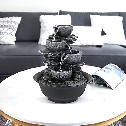 10.6inch Rock Indoor Water Fountain Zen Meditation Tabletop Fountain with LED Light for Home Office Bedroom - color: 10 3/5"_1