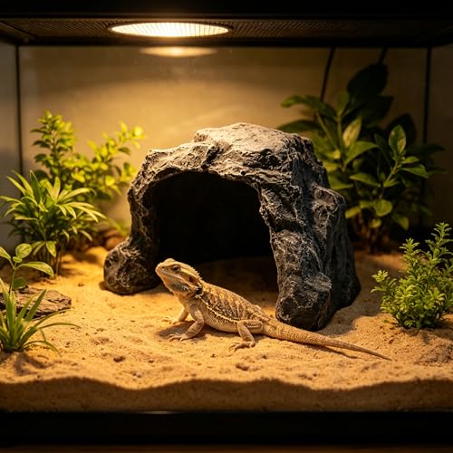 M2cbridge Aquarium Hide Cave Reptile Hideout Amphibians Habitat Rock Dish | Natural color careful craft, resting spot, solid and sturdy, water dish - style: Black Rock+ Water Dish