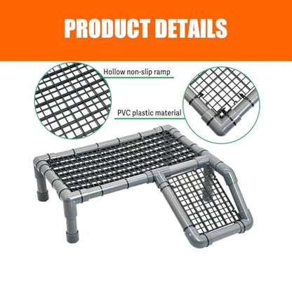 Standing Turtle Basking Platform, Plastic Short Legs Turtle Floating Platform for Low Water Level Tank, 14" Width Resting Area, Docks for Basking with DIY PVC Pipes, Ramp for Reptile Frog Terrapin