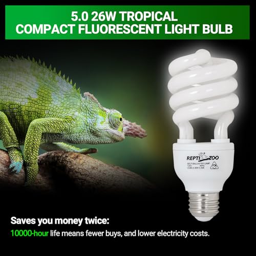 REPTI ZOO UVB Light for Tropical Reptile, 2 Pack 5.0 26W UVA UVB Reptile Light Bulb, UVB Lamp for Crested Gecko Leopard Gecko Frog Toad Snake Chameleon - size: 5.0 26W